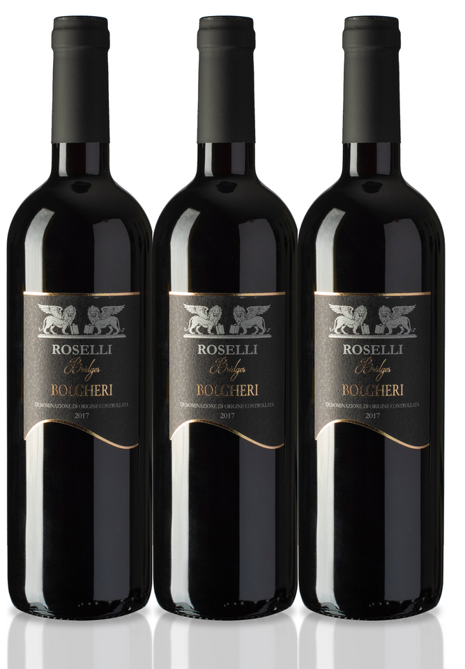 3 Bottles of Bolgheri 2021 DOCG Super Tuscan "Bridges" Roselli, PAS Organic