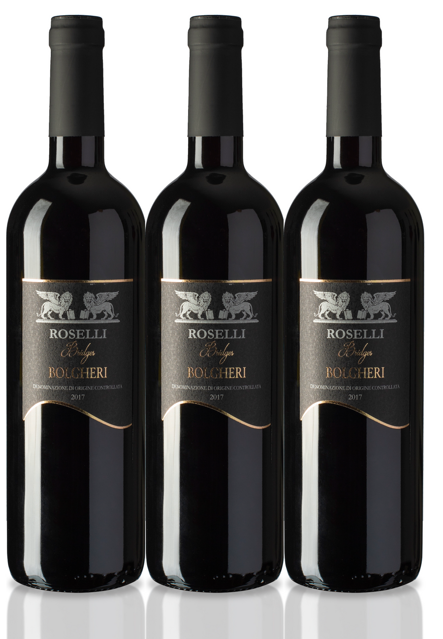 3 Bottles of Bolgheri 2021 DOCG Super Tuscan "Bridges" Roselli, PAS Organic - The Simple Wine