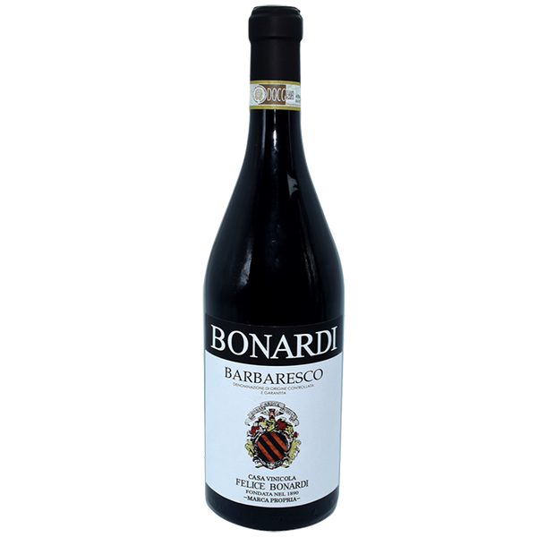 A bottle of BONARDI Barbaresco wine with a dark label, indicating it is a red wine from Piemonte, Italy.