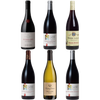 An assortment of six wine bottles from Burgundy, featuring five red and one white wines, with labels visible.