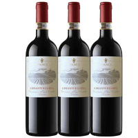 Three bottles of Chianti Riserva wine with visible labels on a white background