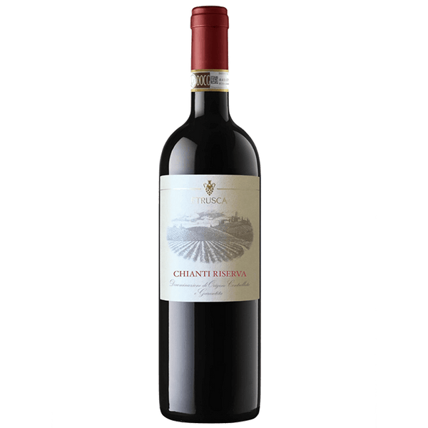 Red wine bottle with a label on a white background