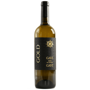 Wine bottle labeled 'Gold Gavi' on a white background