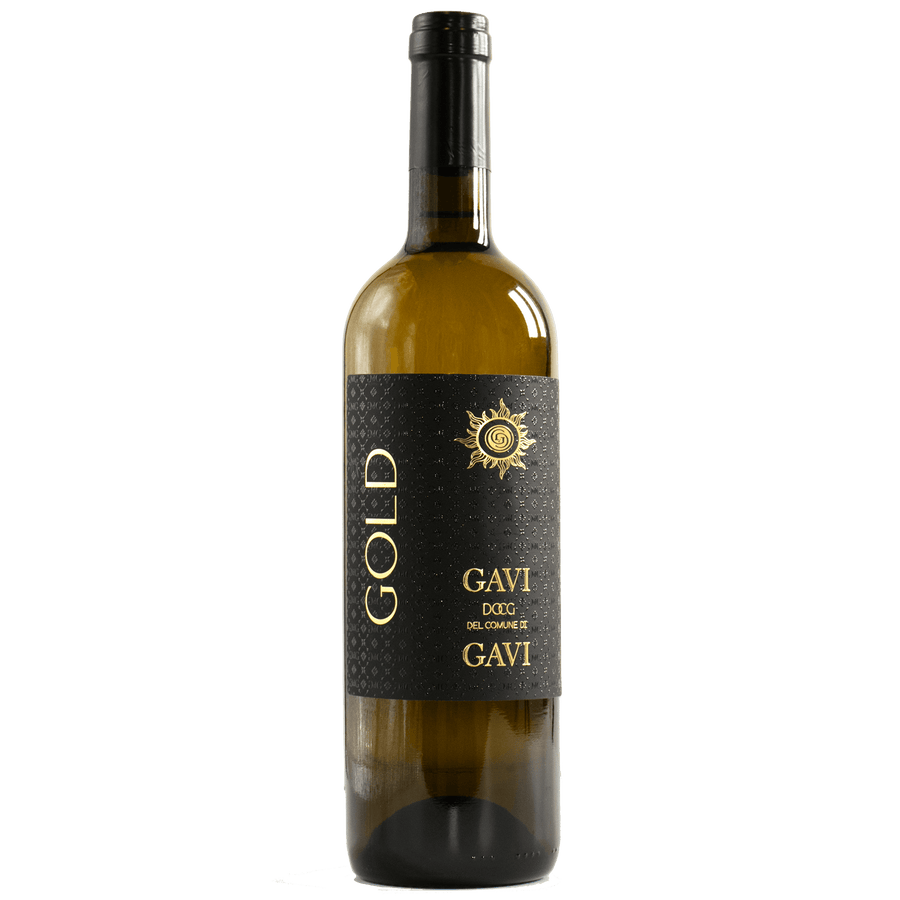 Wine bottle labeled 'Gold Gavi' on a white background
