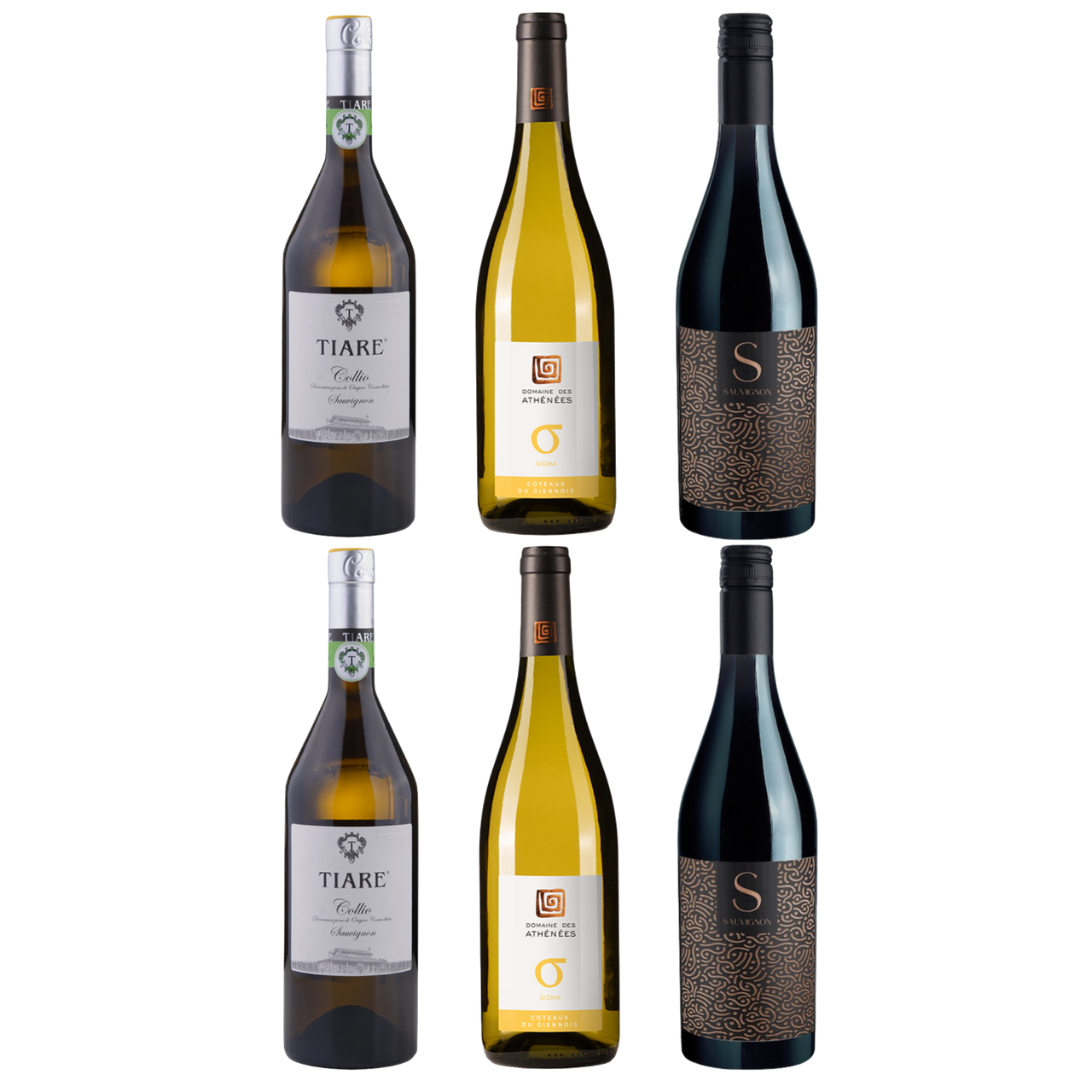 Sauvignon Blanc 6-Pack with two bottles each from Tiare, Domaine des Athénées Sigma, and S Sauvignon