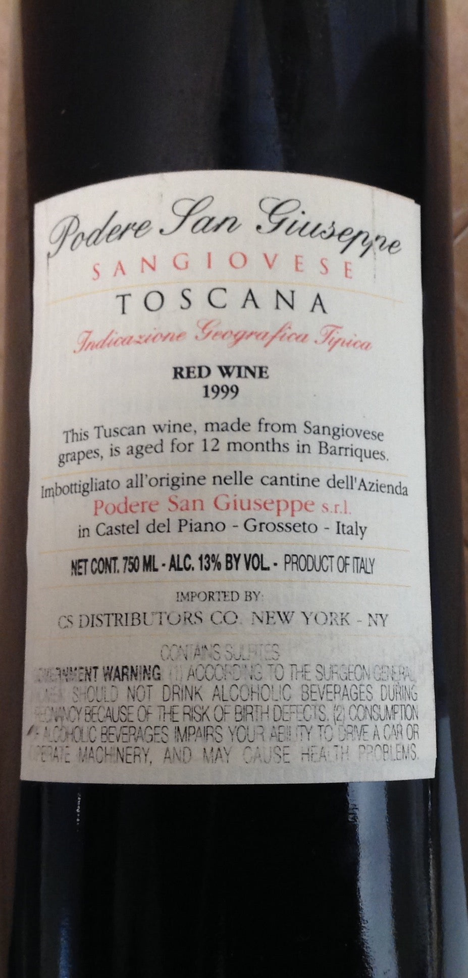 1999 Podere San Giuseppe Sangiovese Super Tuscan  IGT