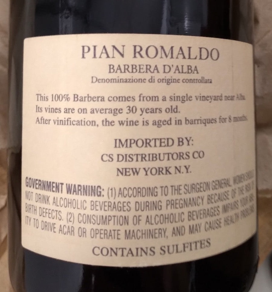 1997 Contessa Alessi PIAN ROMUALDO BARBERA D'ALBA  DOC
