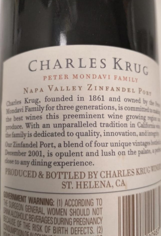 2001 Charles Krug Peter Mondavi Family Zinfandel Port, Nappa Valley - The Simple Wine