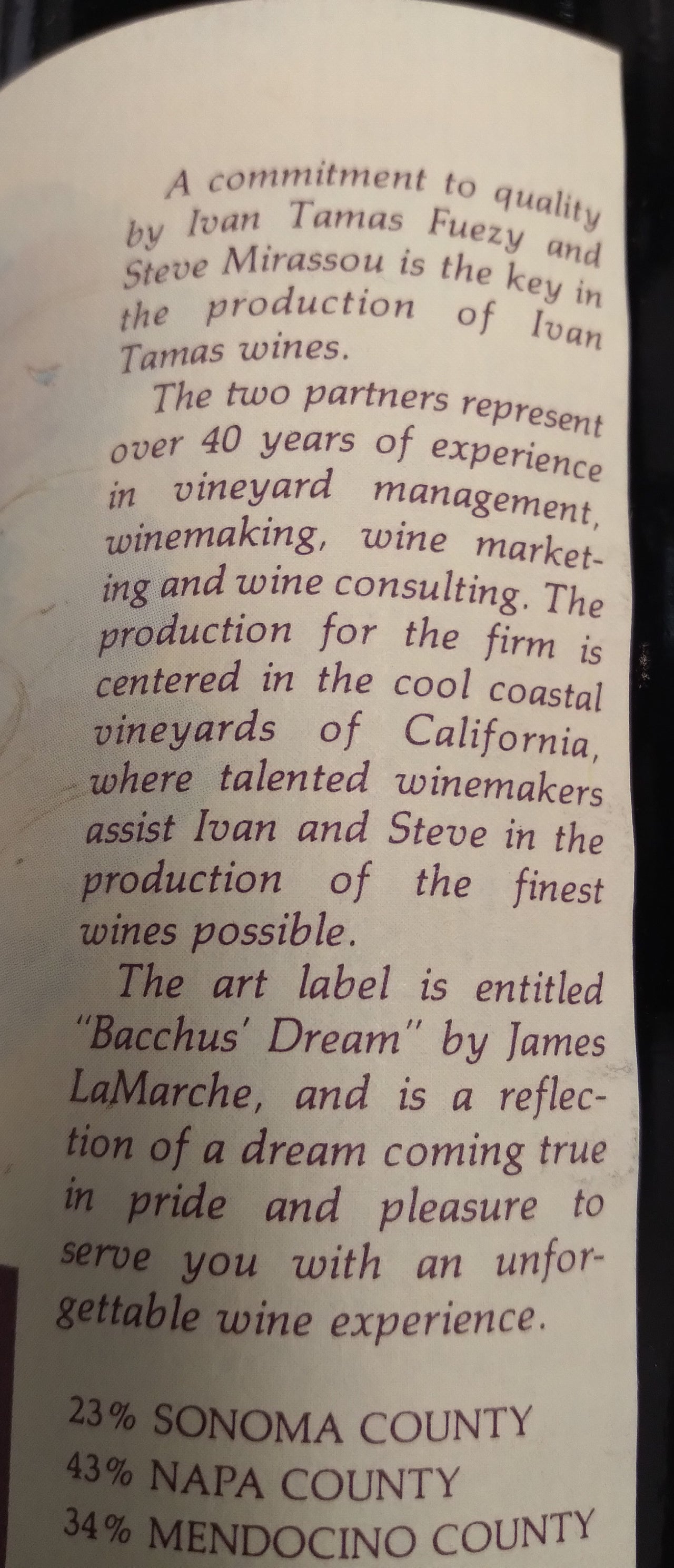Iván Tamás 1986 Cabernet Sauvignon North Coast, Napa County
