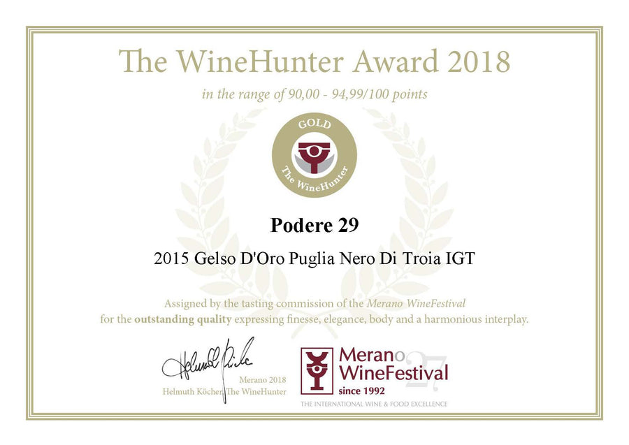 Gelso D'Oro 2018, (Italian Caymus), Podere29 Organic, Puglia - The Simple Wine
