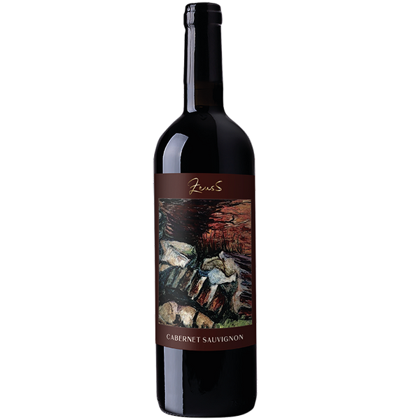 A bottle of ZEUSS Cabernet Sauvignon 2020  wine with a label depicting a forest scene.
